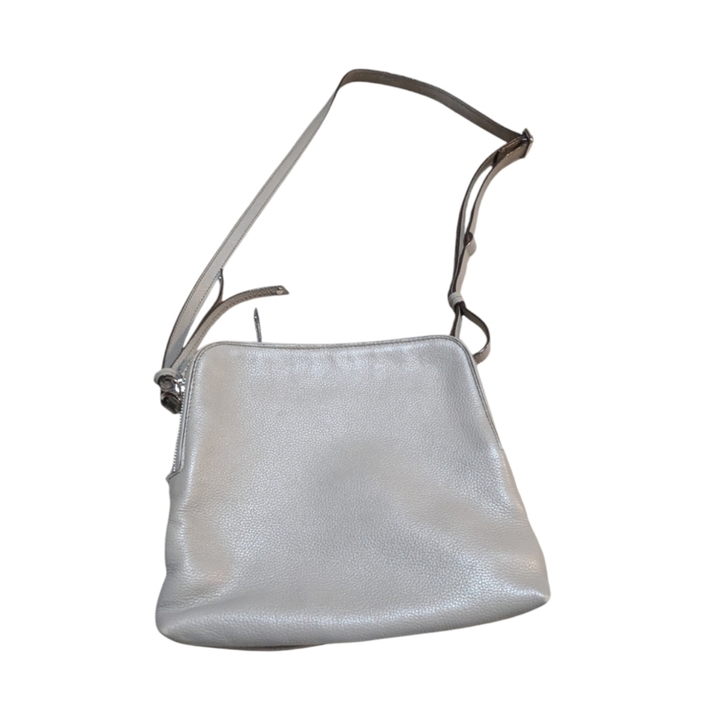 Banana Republic Silver Gray Leather Triple Compartment Crossbody Bag